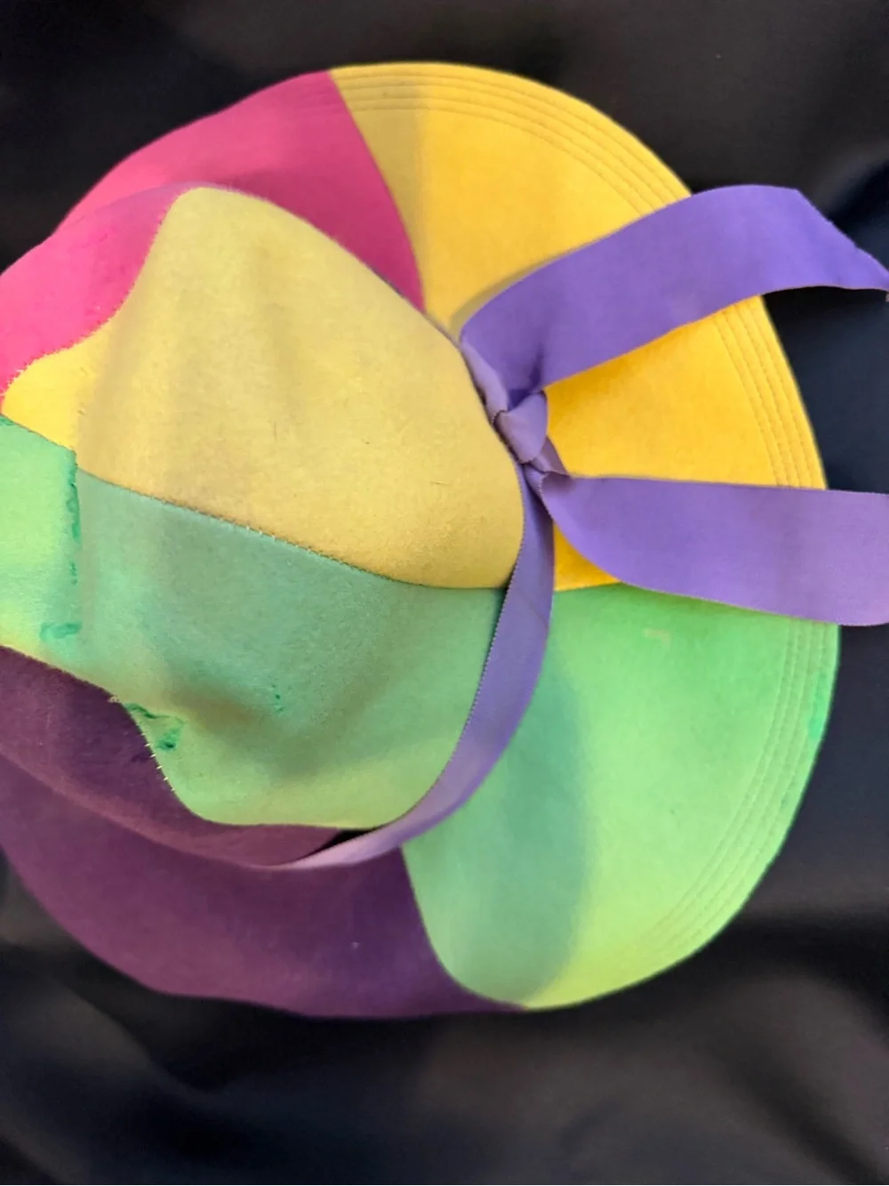 Saks Fifth Avenue Multicolor Colorblock Wide-Brim Fedora with Purple Band
